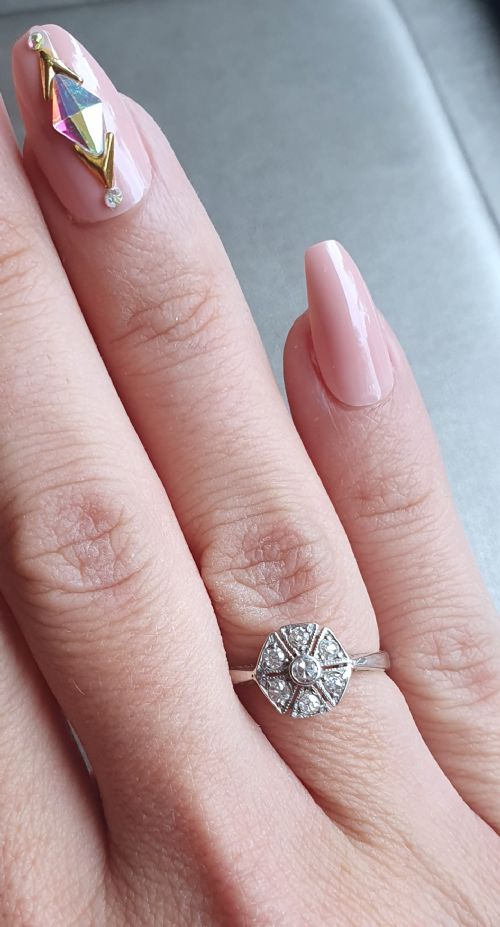 18CT WHITE GOLD 1920S ART DECO DIAMONDS FAN RING SIZE O - ADDITIONAL PHOTO 11