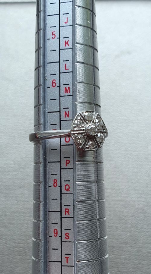 18CT WHITE GOLD 1920S ART DECO DIAMONDS FAN RING SIZE O - ADDITIONAL PHOTO 12