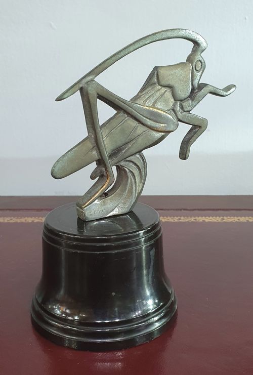 french art deco etling signed bronze grasshopper car mascot on bakelite plinth c1920s paris - CATEGORY: ANTIQUE MISCELLANEOUS - DATED 1920