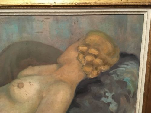 BERTRAND FRENCH 20C ART DECO RECLINING NUDE ON SOFA OIL ON CANVAS 1930S - ADDITIONAL PHOTO 2