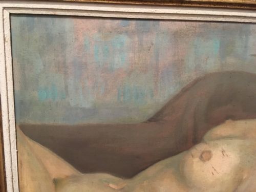 BERTRAND FRENCH 20C ART DECO RECLINING NUDE ON SOFA OIL ON CANVAS 1930S - ADDITIONAL PHOTO 9