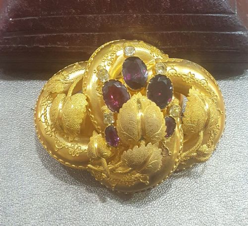 VICTORIAN 15CT GOLD BROOCH PENDANT AMETHYST CRYSTALLINE IN ORIGINAL DOMED BOX - ADDITIONAL PHOTO 4