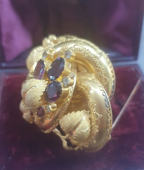 VICTORIAN 15CT GOLD BROOCH PENDANT AMETHYST CRYSTALLINE IN ORIGINAL DOMED BOX - ADDITIONAL PHOTO 11
