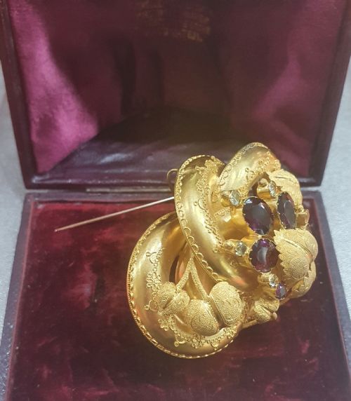 VICTORIAN 15CT GOLD BROOCH PENDANT AMETHYST CRYSTALLINE IN ORIGINAL DOMED BOX - ADDITIONAL PHOTO 12