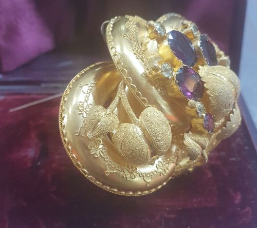 VICTORIAN 15CT GOLD BROOCH PENDANT AMETHYST CRYSTALLINE IN ORIGINAL DOMED BOX - ADDITIONAL PHOTO 13
