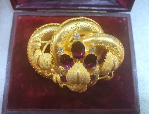 VICTORIAN 15CT GOLD BROOCH PENDANT AMETHYST CRYSTALLINE IN ORIGINAL DOMED BOX - ADDITIONAL PHOTO 14