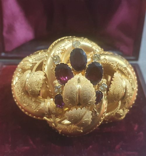 VICTORIAN 15CT GOLD BROOCH PENDANT AMETHYST CRYSTALLINE IN ORIGINAL DOMED BOX - ADDITIONAL PHOTO 15