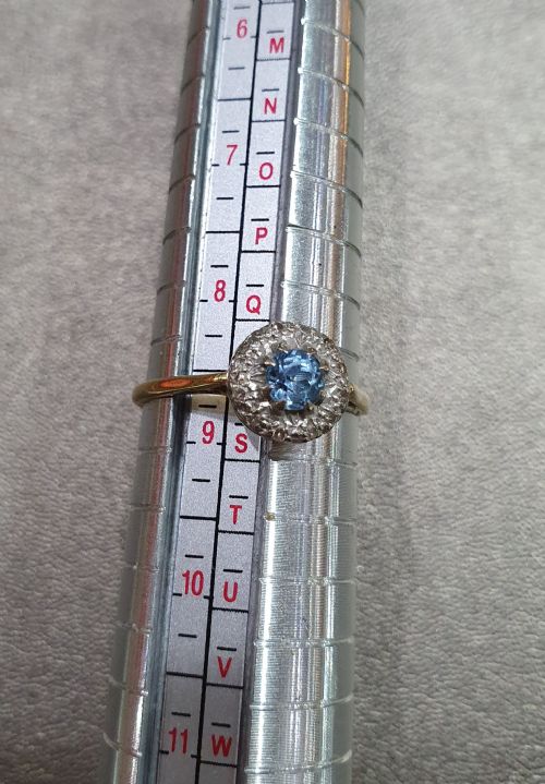 EDWARDIAN ART DECO AQUAMARINE DIAMOND HALO 18CT GOLD RING SIZE R - ADDITIONAL PHOTO 5