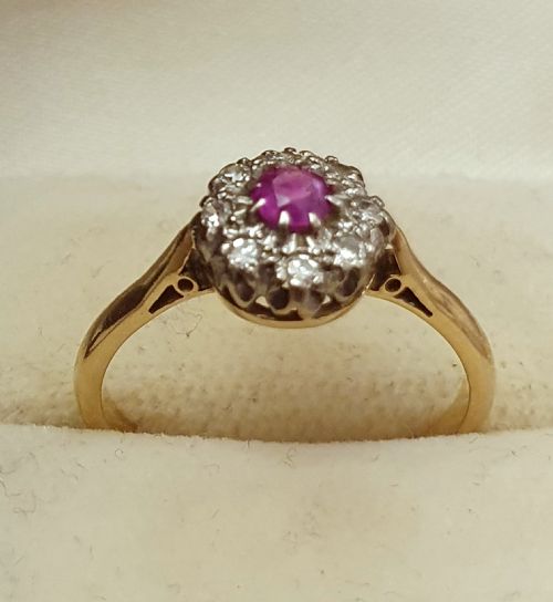 ART DECO PLATINUM SET RUBY DIAMOND 18CT GOLD RING SIZE N - ADDITIONAL PHOTO 1