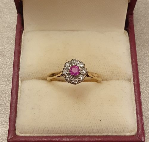 ART DECO PLATINUM SET RUBY DIAMOND 18CT GOLD RING SIZE N - ADDITIONAL PHOTO 2
