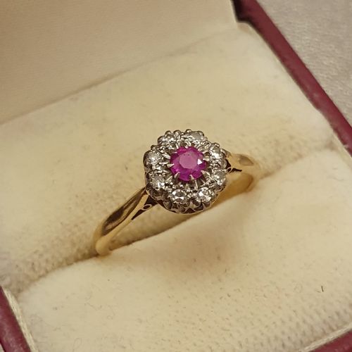 ART DECO PLATINUM SET RUBY DIAMOND 18CT GOLD RING SIZE N - ADDITIONAL PHOTO 3