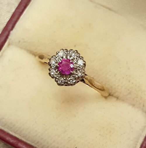 ART DECO PLATINUM SET RUBY DIAMOND 18CT GOLD RING SIZE N - ADDITIONAL PHOTO 4