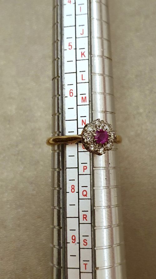 ART DECO PLATINUM SET RUBY DIAMOND 18CT GOLD RING SIZE N - ADDITIONAL PHOTO 7