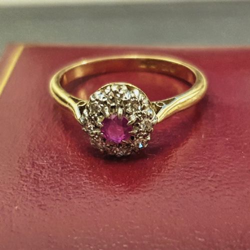 ART DECO PLATINUM SET RUBY DIAMOND 18CT GOLD RING SIZE N - ADDITIONAL PHOTO 9