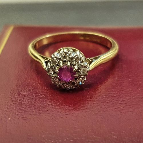 ART DECO PLATINUM SET RUBY DIAMOND 18CT GOLD RING SIZE N - ADDITIONAL PHOTO 10