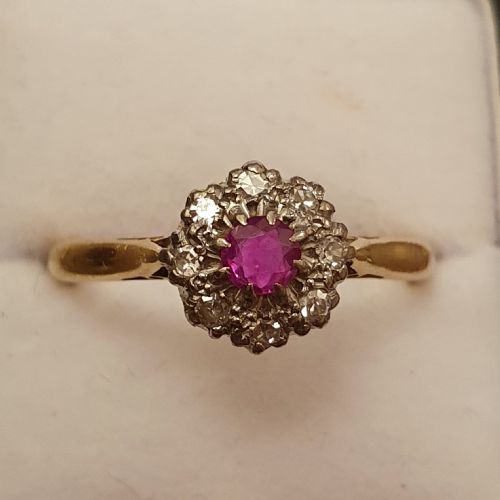 ART DECO PLATINUM SET RUBY DIAMOND 18CT GOLD RING SIZE N - ADDITIONAL PHOTO 11
