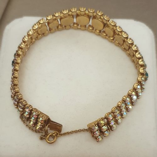 1950S AURORA BOREALIS TEAL CRYSTAL BRACELET WITH SAFETY CHAIN - ADDITIONAL PHOTO 4