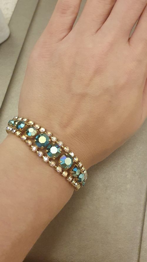 1950S AURORA BOREALIS TEAL CRYSTAL BRACELET WITH SAFETY CHAIN - ADDITIONAL PHOTO 7