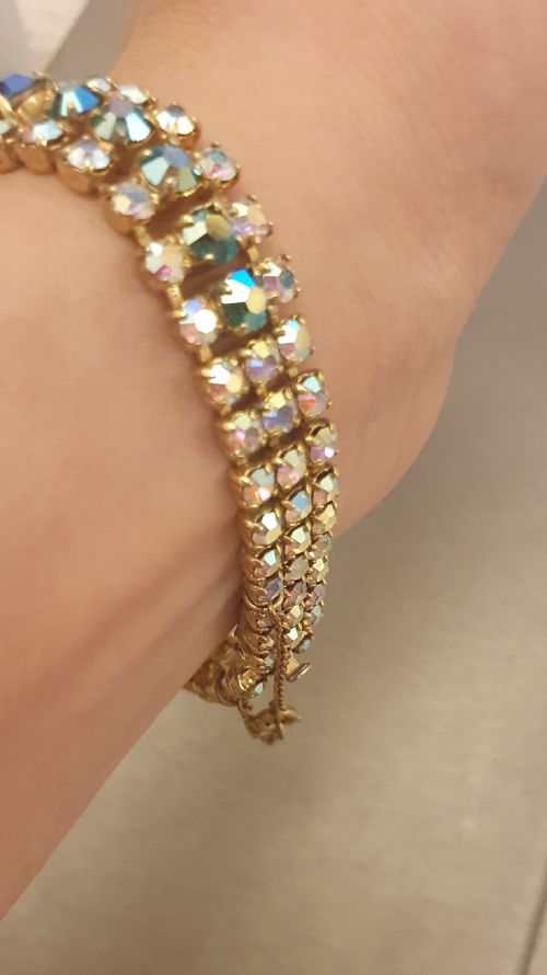 1950S AURORA BOREALIS TEAL CRYSTAL BRACELET WITH SAFETY CHAIN - ADDITIONAL PHOTO 8