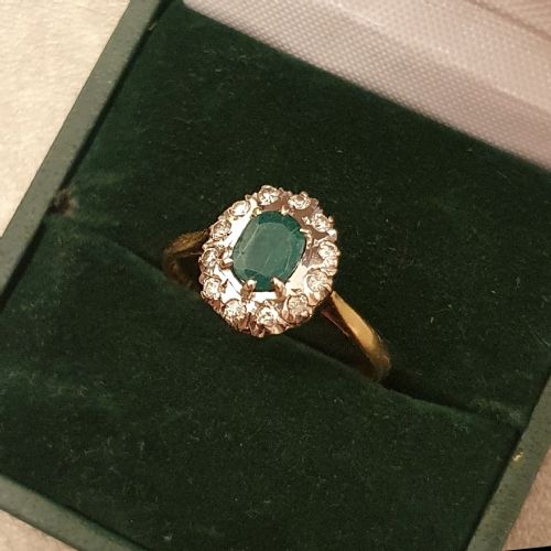 1930S ART DECO EMERALD DIAMOND PLATINUM 18CT GOLD RING SIZE P - ADDITIONAL PHOTO 1