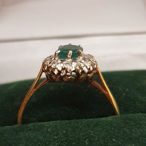 1930S ART DECO EMERALD DIAMOND PLATINUM 18CT GOLD RING SIZE P - ADDITIONAL PHOTO 12