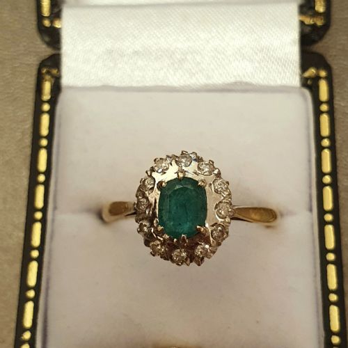 1930S ART DECO EMERALD DIAMOND PLATINUM 18CT GOLD RING SIZE P - ADDITIONAL PHOTO 16