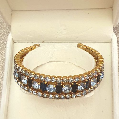 1950s aqua sapphire blue rhinestone crystal goldtone cuff bracelet - CATEGORY: ANTIQUE JEWELLERY - DATED 1950