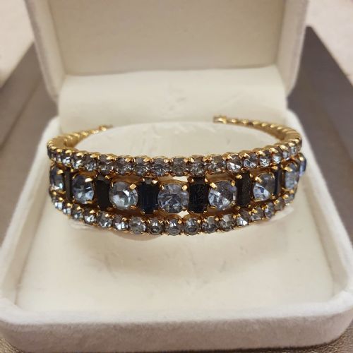 1950S AQUA SAPPHIRE BLUE RHINESTONE CRYSTAL GOLDTONE CUFF BRACELET - ADDITIONAL PHOTO 1