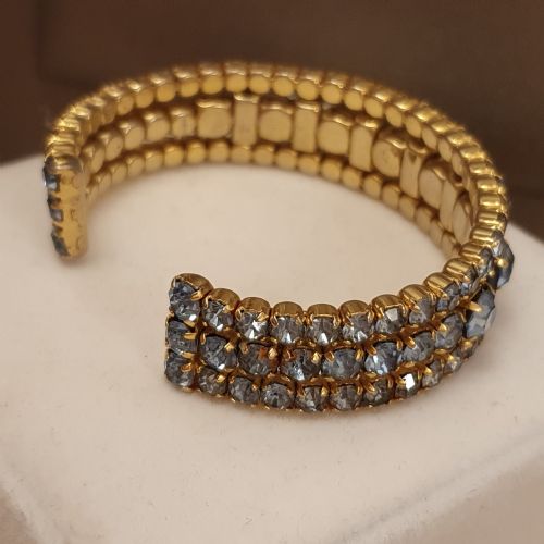 1950S AQUA SAPPHIRE BLUE RHINESTONE CRYSTAL GOLDTONE CUFF BRACELET - ADDITIONAL PHOTO 10