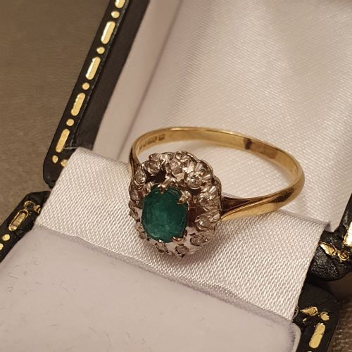 1930S ART DECO EMERALD DIAMOND PLATINUM 18CT GOLD RING SIZE P - ADDITIONAL PHOTO 6