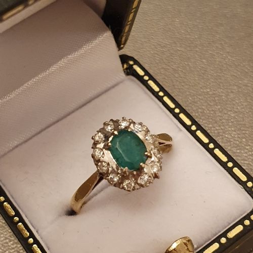 1930S ART DECO EMERALD DIAMOND PLATINUM 18CT GOLD RING SIZE P - ADDITIONAL PHOTO 7