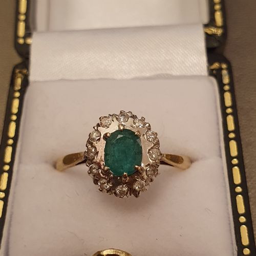 1930S ART DECO EMERALD DIAMOND PLATINUM 18CT GOLD RING SIZE P - ADDITIONAL PHOTO 8