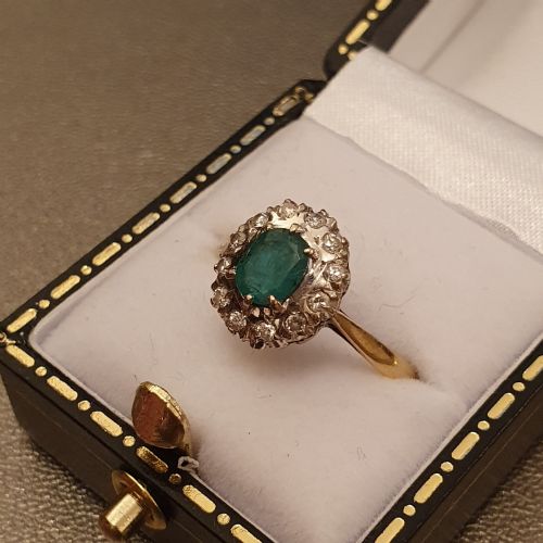 1930S ART DECO EMERALD DIAMOND PLATINUM 18CT GOLD RING SIZE P - ADDITIONAL PHOTO 9