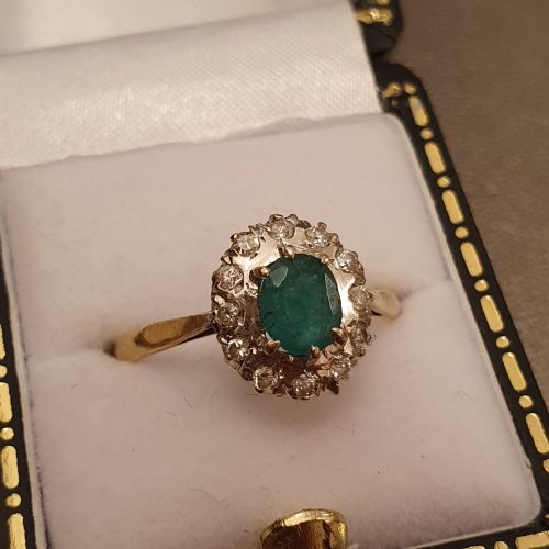 1930S ART DECO EMERALD DIAMOND PLATINUM 18CT GOLD RING SIZE P - ADDITIONAL PHOTO 10