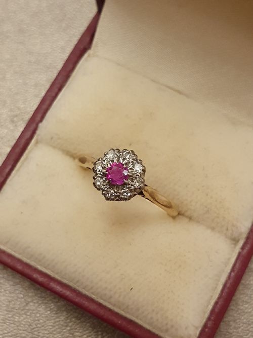 ART DECO PLATINUM SET RUBY DIAMOND 18CT GOLD RING SIZE N - ADDITIONAL PHOTO 13