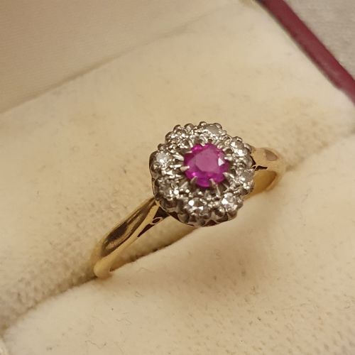 ART DECO PLATINUM SET RUBY DIAMOND 18CT GOLD RING SIZE N - ADDITIONAL PHOTO 12
