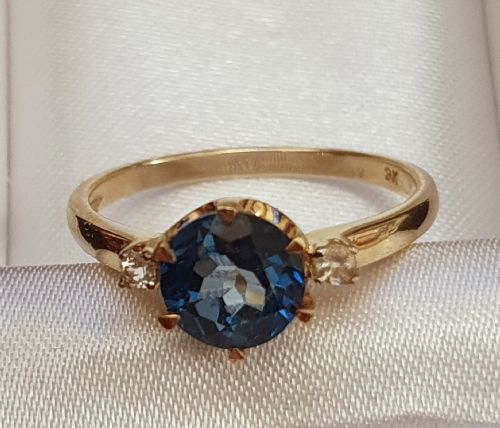 LONDON BLUE TOPAZ WHITE TOPAZ SHOULDERS 9CT GOLD RING SIZE O - ADDITIONAL PHOTO 11