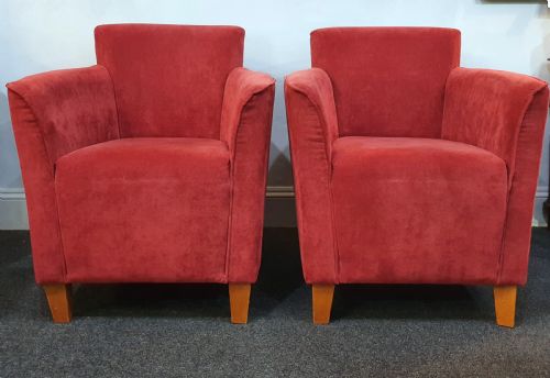 pair 1930s art deco reupholstered lounge tub chairs - CATEGORY: ANTIQUE CHAIRS - DATED 1930