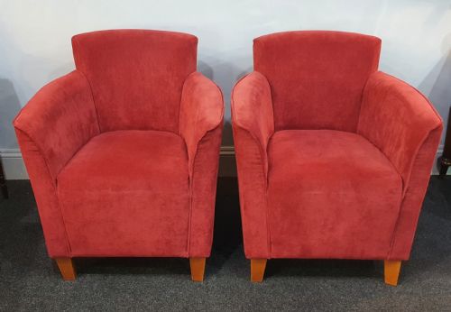 PAIR 1930S ART DECO REUPHOLSTERED LOUNGE TUB CHAIRS - ADDITIONAL PHOTO 1