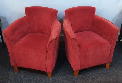 PAIR 1930S ART DECO REUPHOLSTERED LOUNGE TUB CHAIRS - ADDITIONAL PHOTO 4