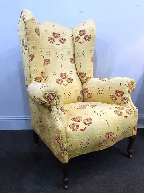 PAIR VICTORIAN HIS HERS MATCHED ARMCHAIRS REUPHOLSTERED IN CHARLES MACINTOSH STYLE FABRIC C1880 - ADDITIONAL PHOTO 5