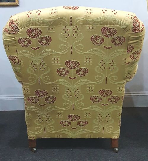 PAIR VICTORIAN HIS HERS MATCHED ARMCHAIRS REUPHOLSTERED IN CHARLES MACINTOSH STYLE FABRIC C1880 - ADDITIONAL PHOTO 7