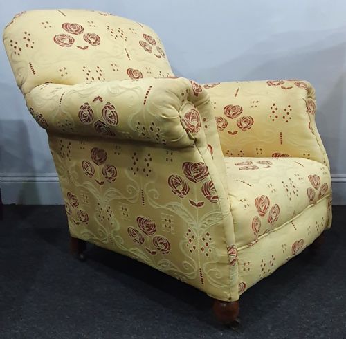 PAIR VICTORIAN HIS HERS MATCHED ARMCHAIRS REUPHOLSTERED IN CHARLES MACINTOSH STYLE FABRIC C1880 - ADDITIONAL PHOTO 8