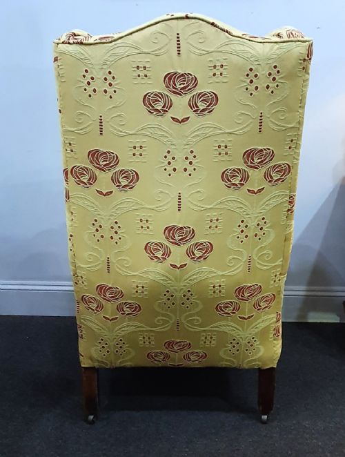 PAIR VICTORIAN HIS HERS MATCHED ARMCHAIRS REUPHOLSTERED IN CHARLES MACINTOSH STYLE FABRIC C1880 - ADDITIONAL PHOTO 11