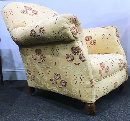 PAIR VICTORIAN HIS HERS MATCHED ARMCHAIRS REUPHOLSTERED IN CHARLES MACINTOSH STYLE FABRIC C1880 - ADDITIONAL PHOTO 12