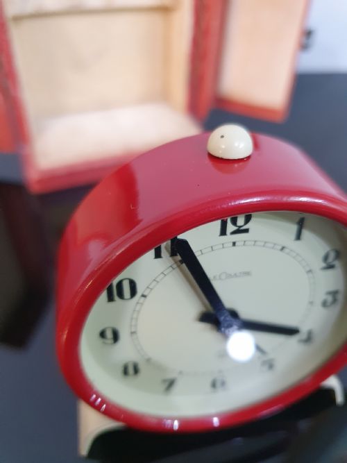 LECOULTRE CLOCK 1920S ART DECO PRE JAEGERLECOULTRE 2 DAY ALARM CLOCK ORIGINAL RED LEATHER CASE SERVICED 12 MO GUARANTEE - ADDITIONAL PHOTO 5