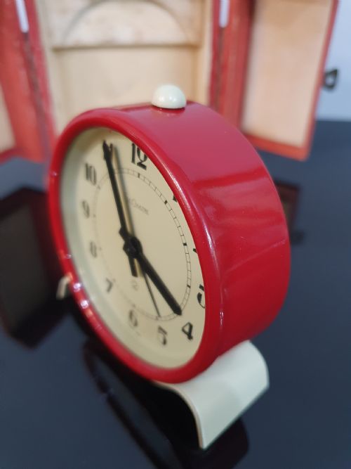 LECOULTRE CLOCK 1920S ART DECO PRE JAEGERLECOULTRE 2 DAY ALARM CLOCK ORIGINAL RED LEATHER CASE SERVICED 12 MO GUARANTEE - ADDITIONAL PHOTO 4