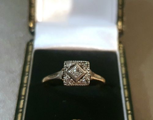 ART DECO 1920S30S GEOMETRIC PLATINUM SET DIAMOND 18CT GOLD RING SIZE O - ADDITIONAL PHOTO 1