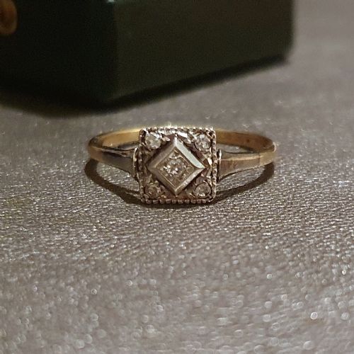 ART DECO 1920S30S GEOMETRIC PLATINUM SET DIAMOND 18CT GOLD RING SIZE O - ADDITIONAL PHOTO 7