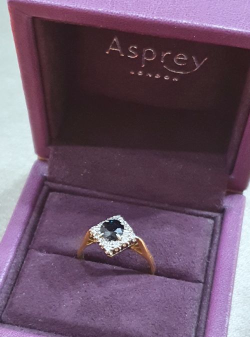 ASPREY CO 1CT SAPPHIRE DIAMOND PLATINUM 18CT GOLD RING 4500 - ADDITIONAL PHOTO 2
